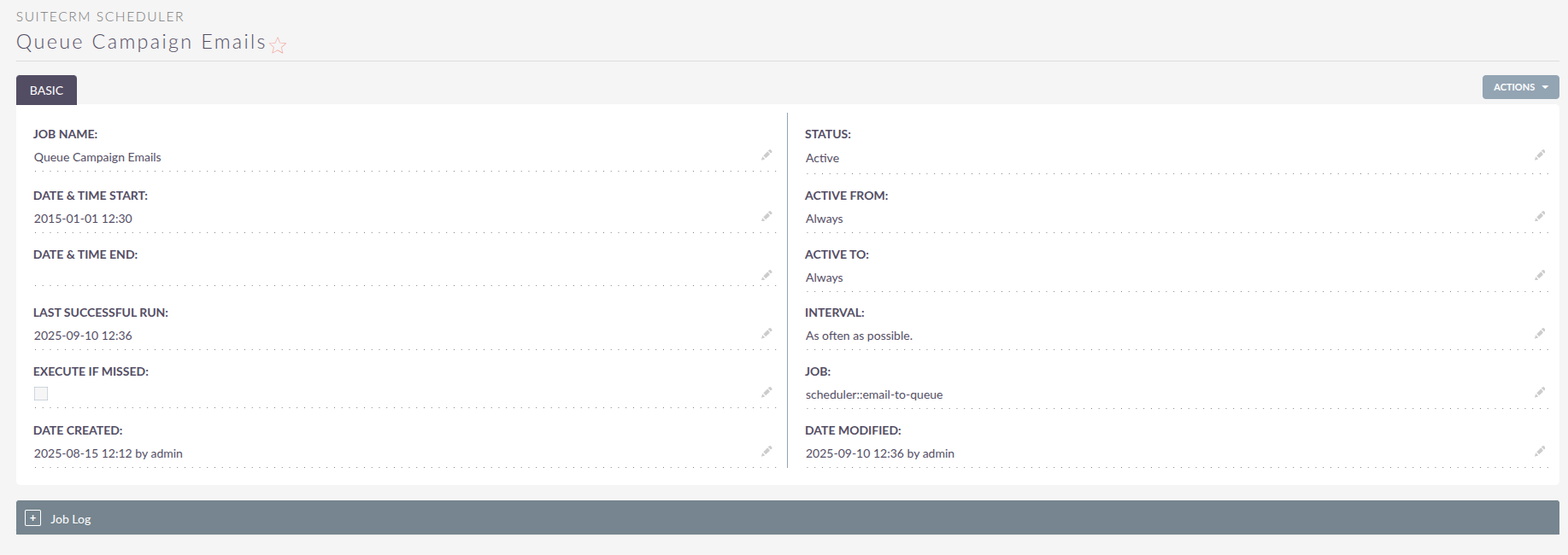 Scheduler Detail View