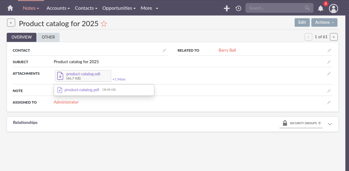 Attachments Field Detail