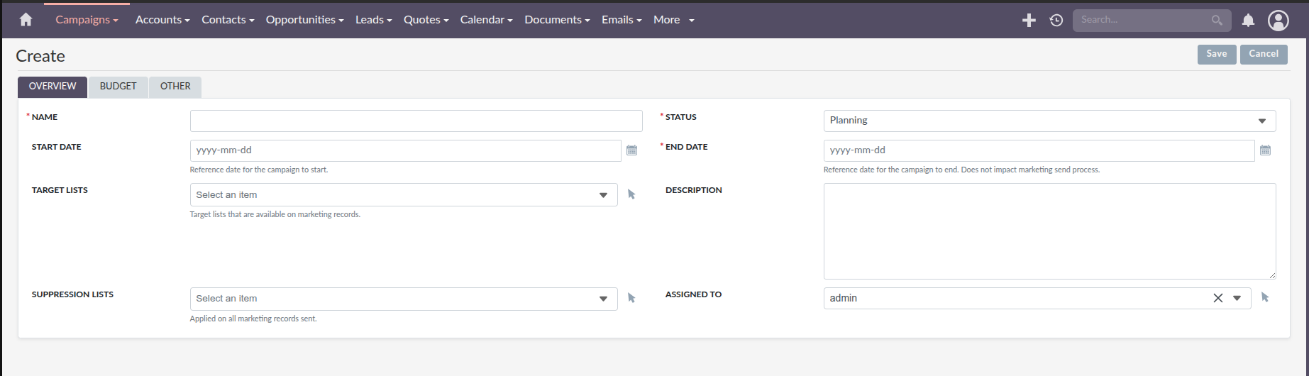 Campaigns Create View