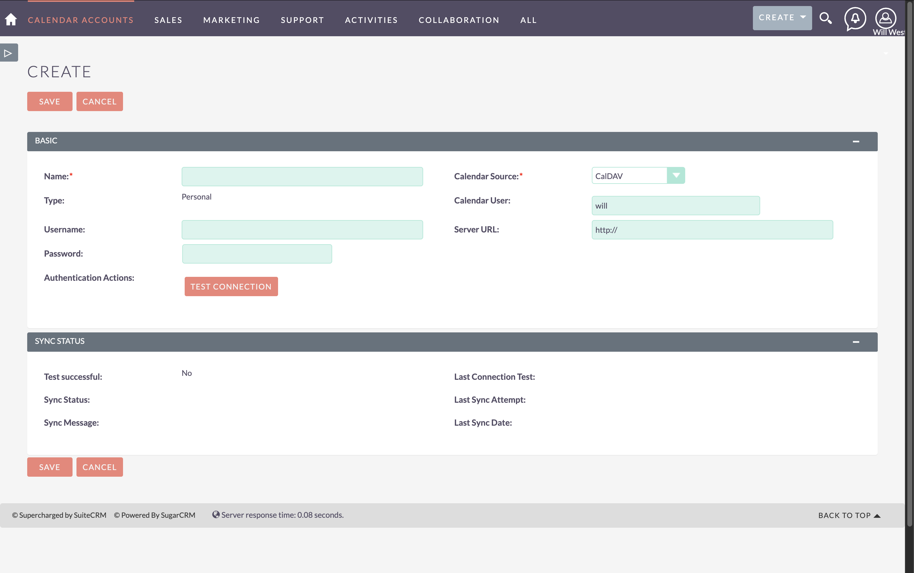 Calendar Account Creation - CalDAV